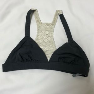 Dark grey with cream detail bikini top Sz M